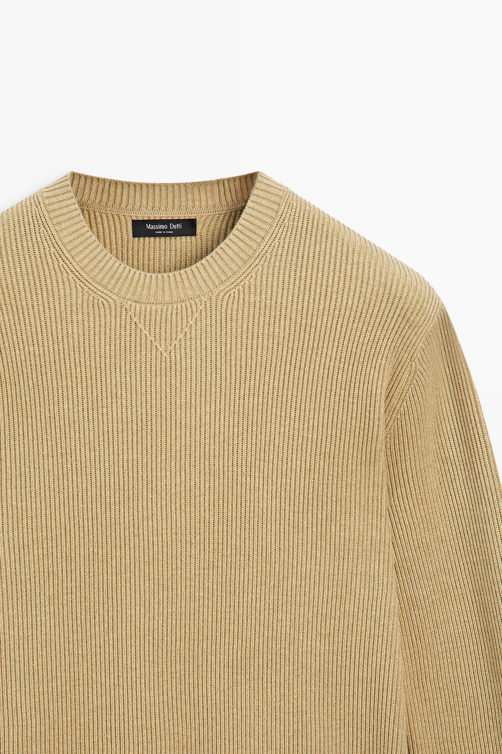 Cotton blend ribbed knit sweater